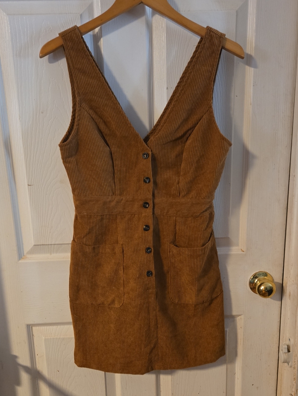 SHEIN Corduroy Button-Front V-Neck Tank Dress